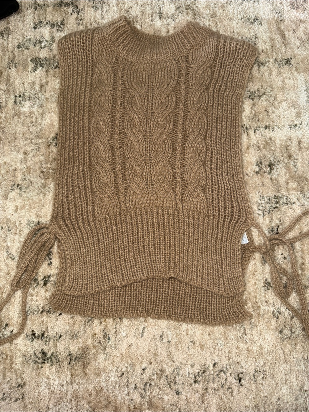 HYFVE Camel Cable Knit Sleeveless Turtleneck Vest with Side Ties